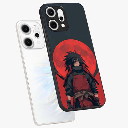 Crimson Moon Warlord Glass Case displayed in angled mockup highlighting dramatic crimson moon design with fantasy aesthetic.