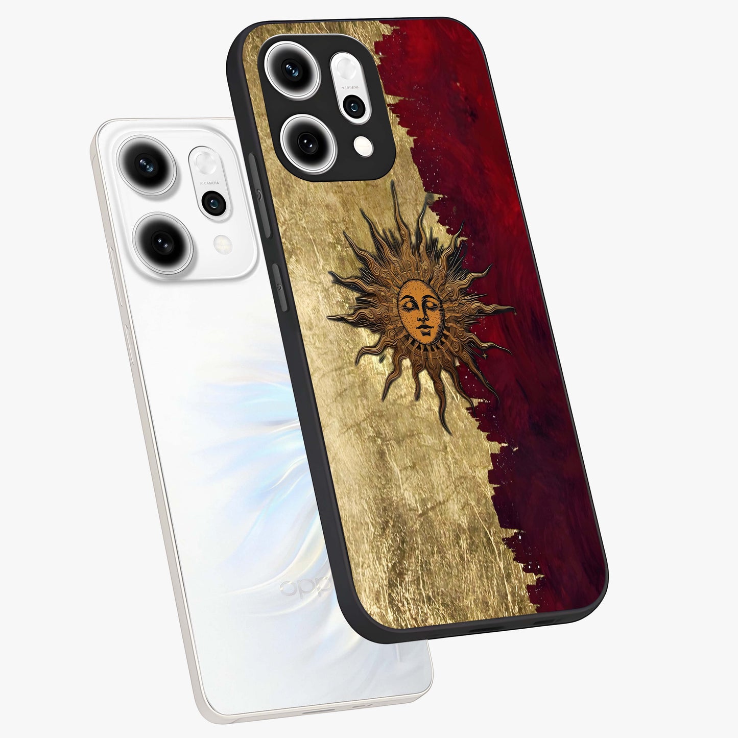 Crimson Sun Majesty Glass Case displayed in angled mockup highlighting majestic crimson sun design with bold aesthetic style.