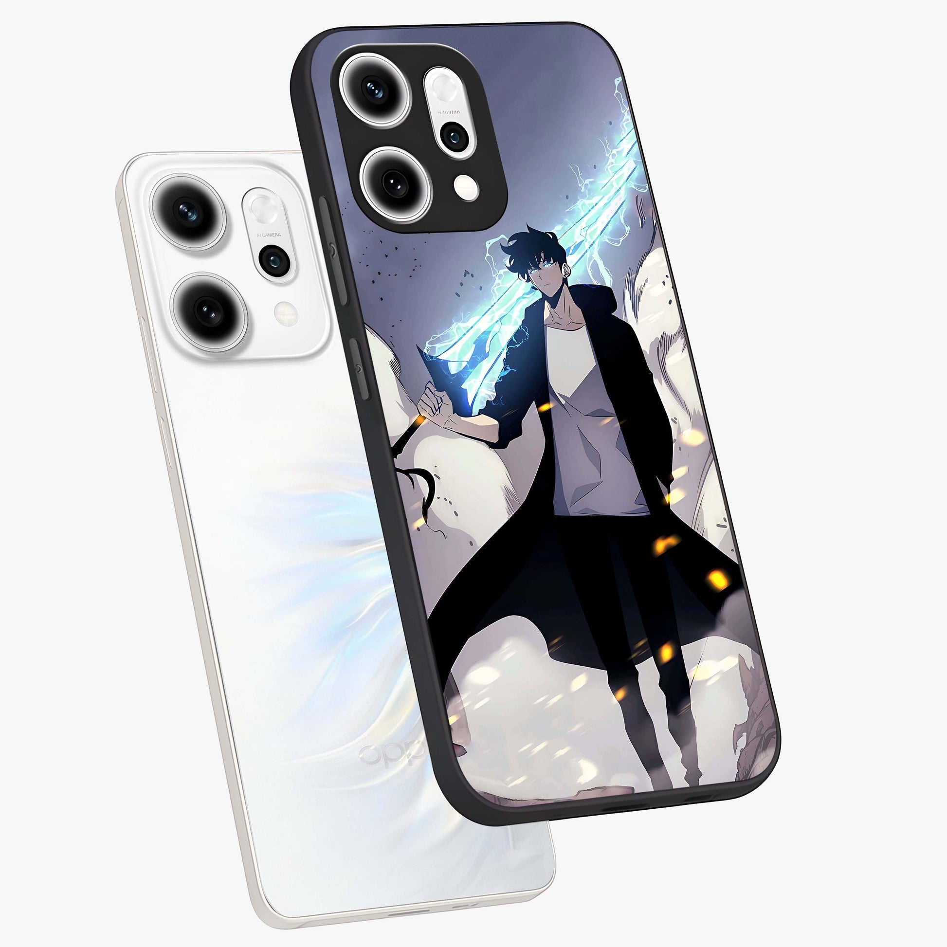 Dark Lightning Anime Warrior Glass Case displayed in angled mockup highlighting powerful lightning themed anime illustration.
