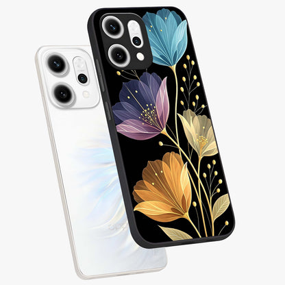 Delicate Multicolor Flowers Glass Case displayed in angled mockup highlighting colorful flower pattern with soft aesthetic style.
