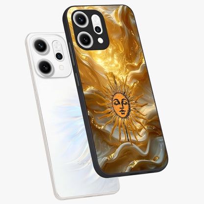 Eternal Golden Glow Glass Case displayed in angled mockup highlighting glowing golden aesthetic design with elegant style.