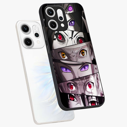 Eyes of Destiny Glass Case displayed in angled mockup highlighting bold eye illustration with mystical aesthetic style.
