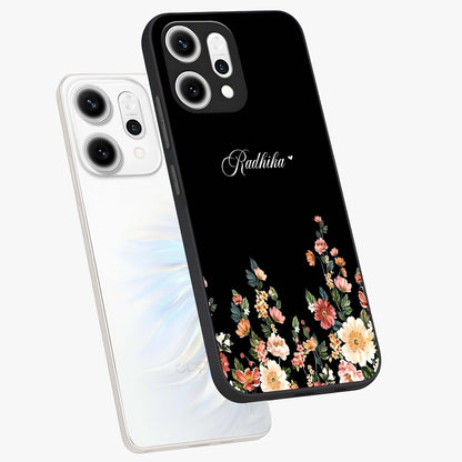 Floral Design With a Custom Personalized Name Glass Case displayed in angled mockup highlighting elegant floral pattern with custom name feature.