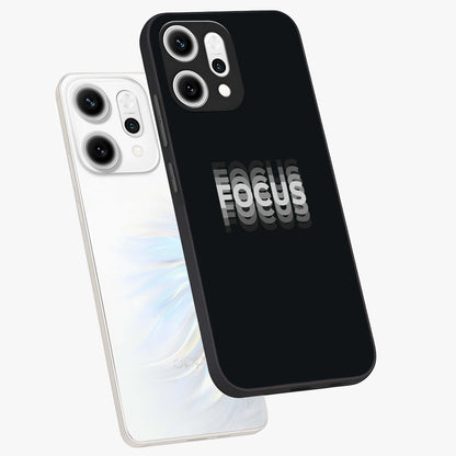 Focus Mode On Glass Case displayed in angled mockup highlighting clean minimal text artwork with modern aesthetic style.