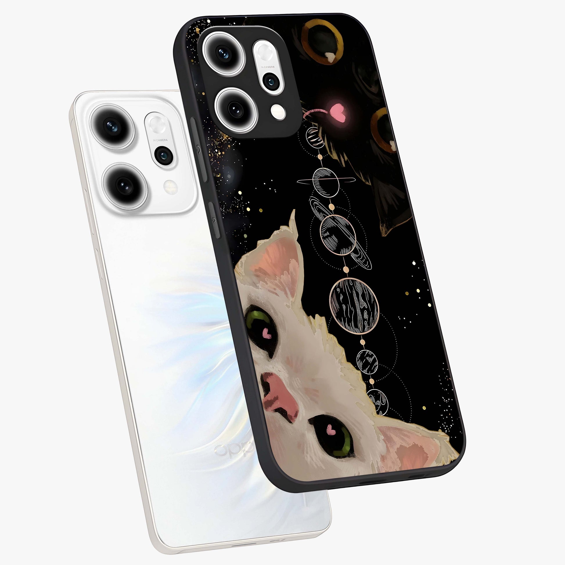 Galactic Cat Glass Case displayed in angled mockup highlighting celestial feline illustration with galaxy aesthetic style.