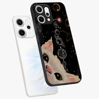 Galactic Cat Glass Case displayed in angled mockup highlighting celestial feline illustration with galaxy aesthetic style.