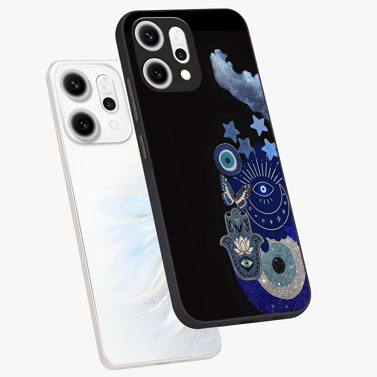 Galactic Charm Cluster Glass Case displayed in angled mockup highlighting luminous galaxy inspired design with dreamy aesthetic.