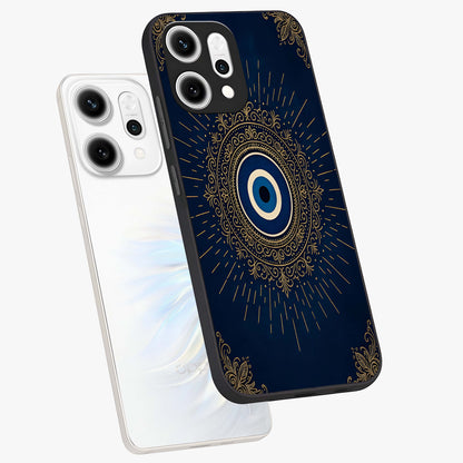 Golden Celestial Charm Glass Case displayed in angled mockup highlighting sparkling cosmic charm design with celestial aesthetic.