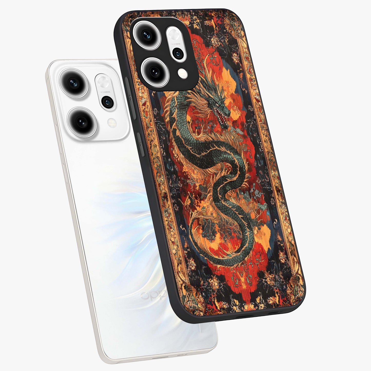 Inferno Dragon Soul Glass Case displayed in angled mockup highlighting powerful dragon illustration with inferno aesthetic.