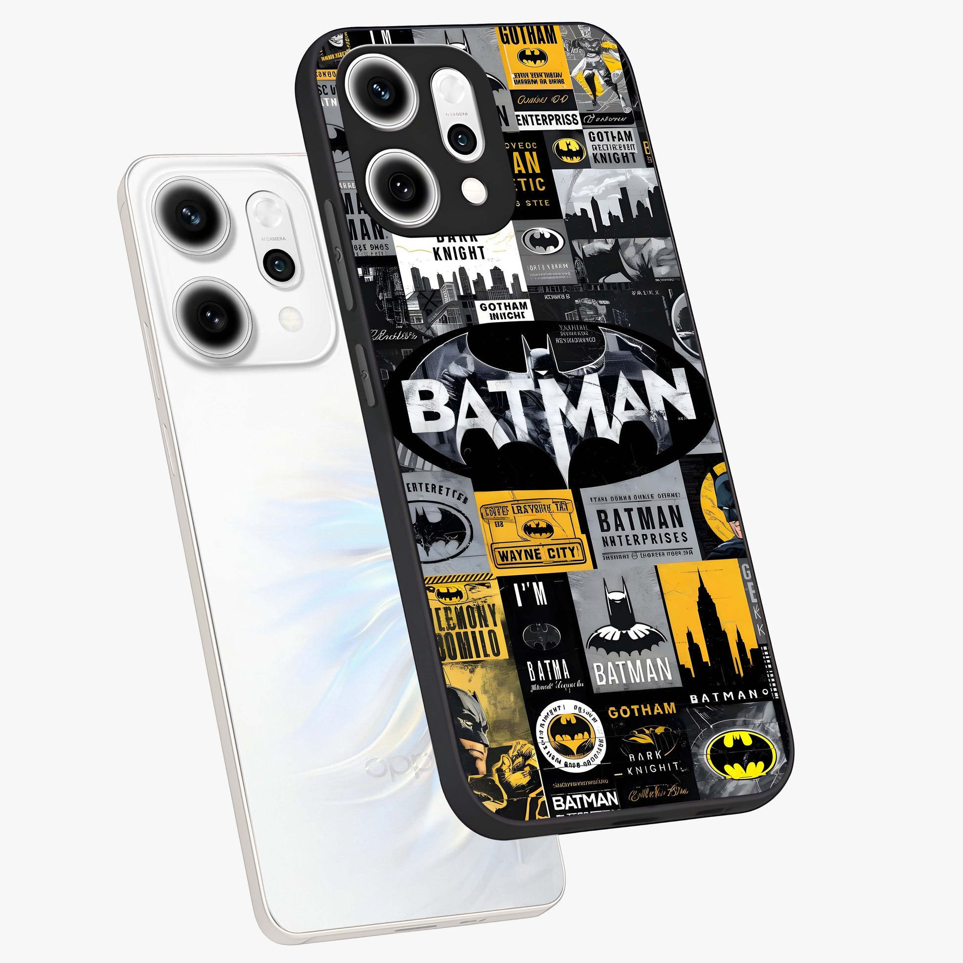 Knight Gotham Rise Glass Case displayed in angled mockup highlighting powerful knight silhouette design with dramatic aesthetic.