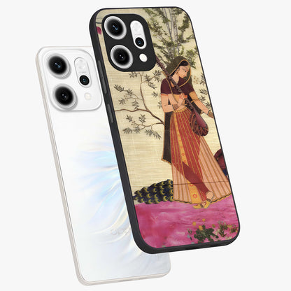 Lady With Veena Art Glass Case displayed in angled mockup highlighting graceful musical illustration with cultural artistic aesthetic.