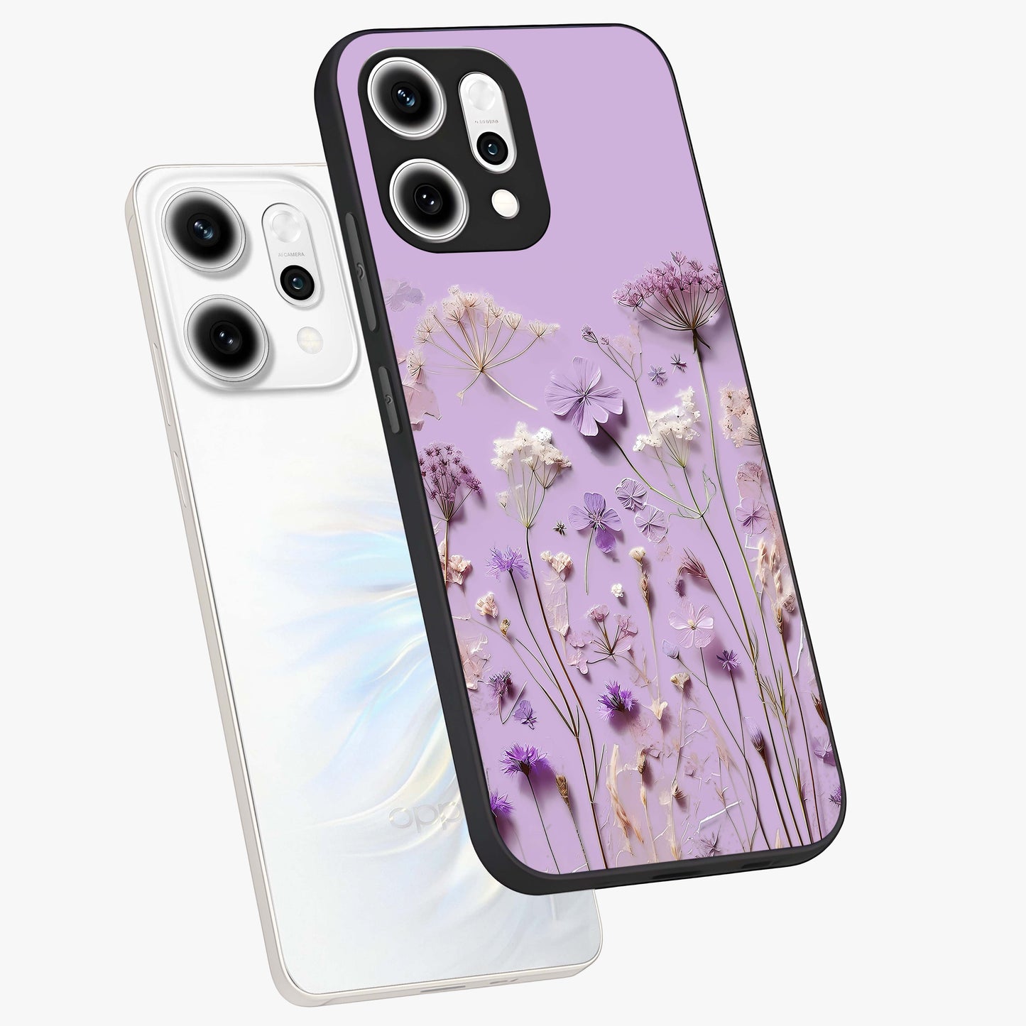 Lavender Blossom Dream Glass Case displayed in angled mockup highlighting dreamy lavender flower design with calming aesthetic style.
