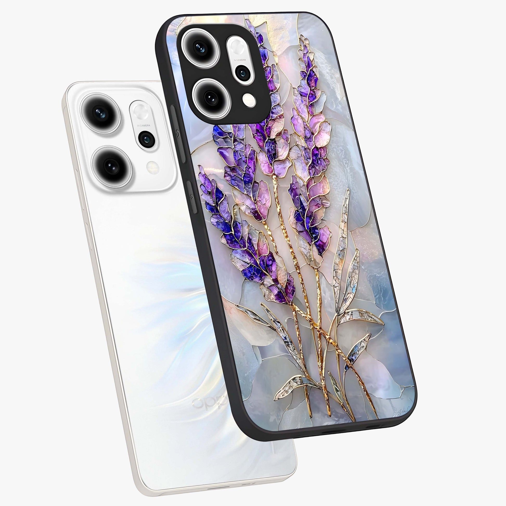 Lavender Dream Glow Glass Case displayed in angled mockup highlighting dreamy purple glow design with soft artistic style.