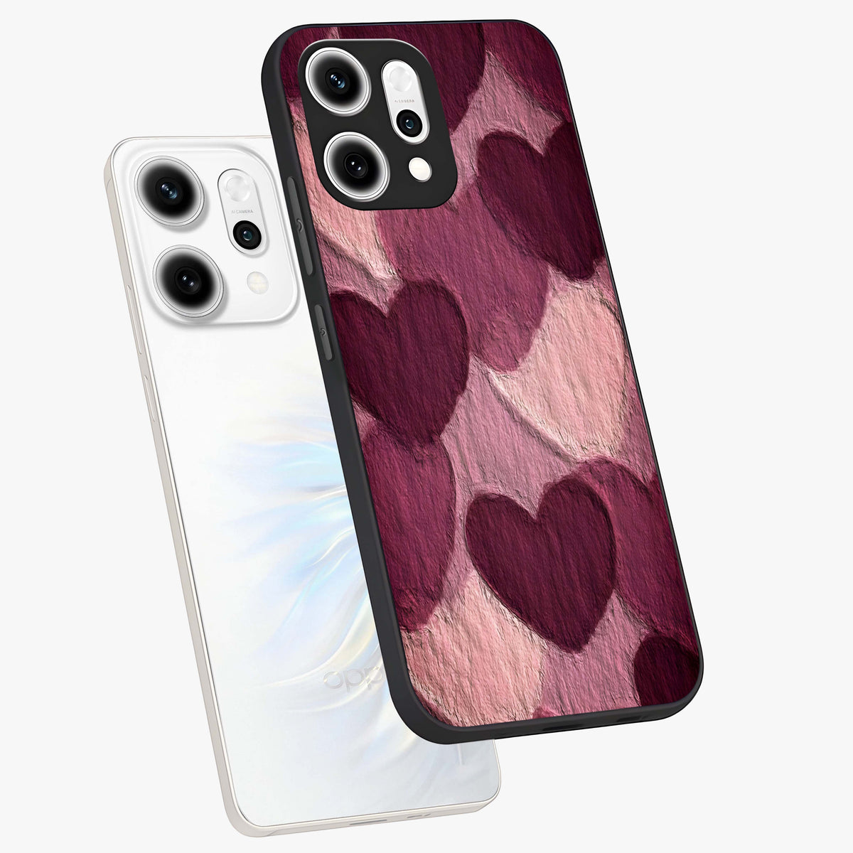 Layered Paper Hearts Glass Case displayed in angled mockup highlighting creative paper craft heart design with romantic aesthetic.