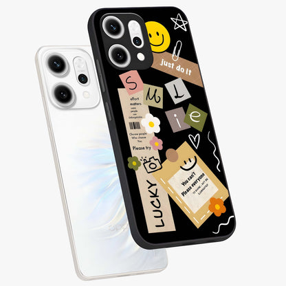 Lucky Aesthetic Collage Glass Case displayed in angled mockup highlighting stylish collage pattern with modern aesthetic vibe.