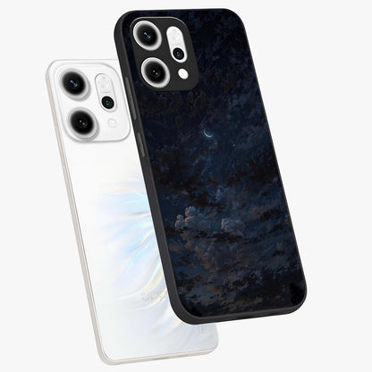 Lunar Veil Silence Glass Case displayed in angled mockup highlighting soft lunar design with peaceful celestial aesthetic.