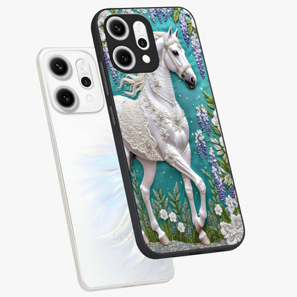 Majestic Floral Stallion Glass Case displayed in angled mockup highlighting majestic stallion illustration with elegant floral aesthetic.