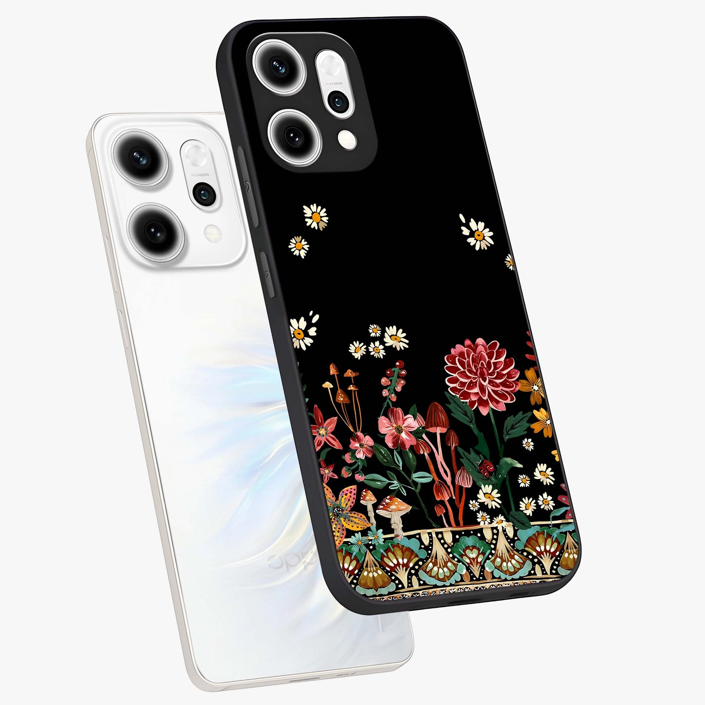 Midnight Bloom Pattern Glass Case displayed in angled mockup highlighting elegant flower design with midnight aesthetic style.