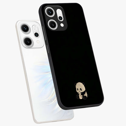 Midnight Panda Love Glass Case displayed in angled mockup highlighting adorable panda illustration with midnight aesthetic.