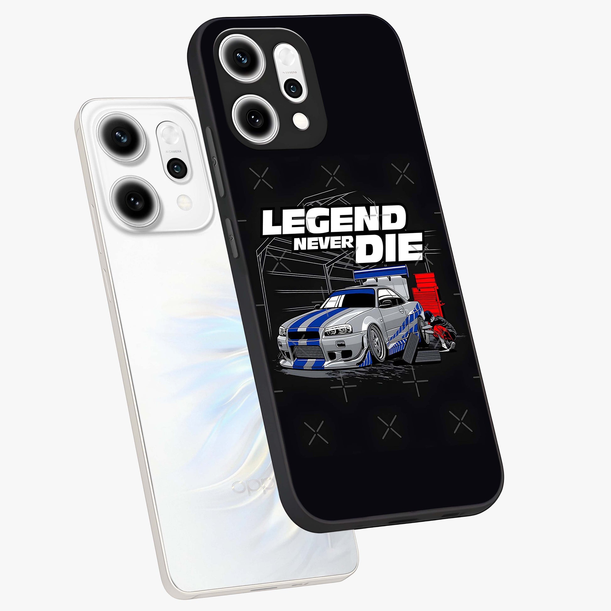 Midnight Racing Legacy Glass Case displayed in angled mockup highlighting dynamic automotive design with bold midnight aesthetic.