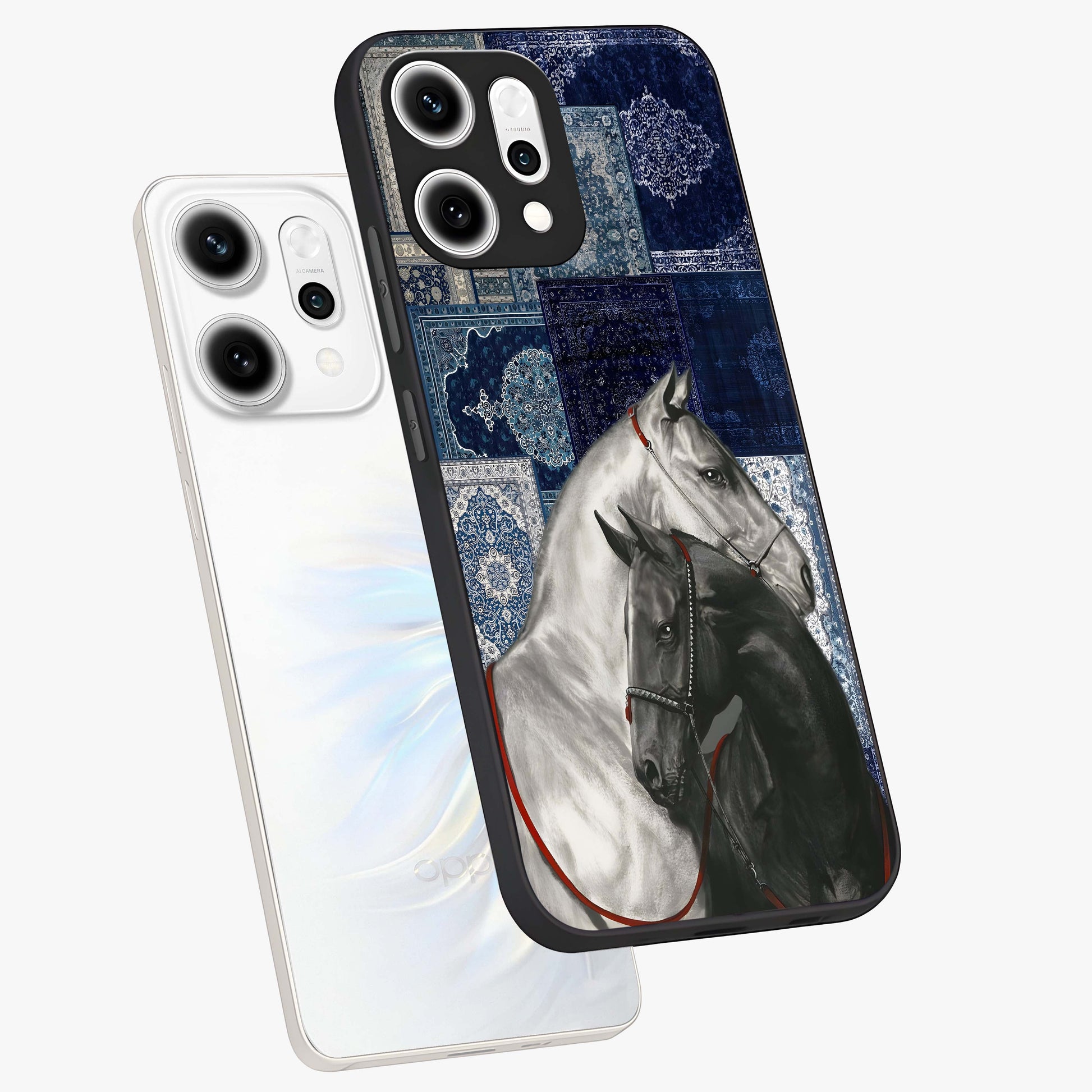 Midnight Stallion Blues Glass Case displayed in angled mockup highlighting powerful stallion illustration with deep midnight tones.