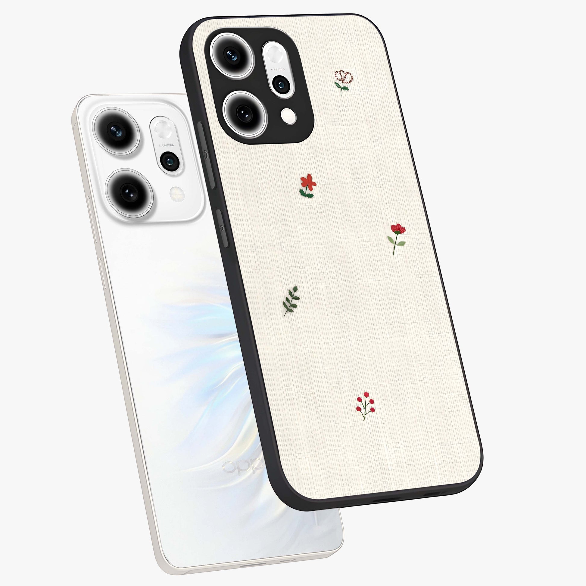 Minimalistic Blue With White Flower Pattern Glass Case displayed in angled mockup highlighting simple floral design with minimal aesthetic.