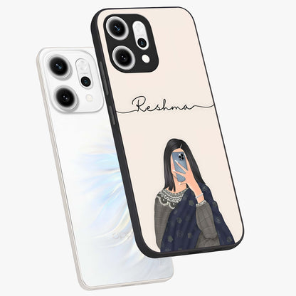 Mirror Mood Muse With Custom Name Glass Case displayed in angled mockup highlighting aesthetic mirror inspired design with custom name feature.