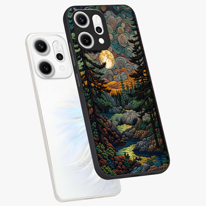 Moonlight Forest Dream Glass Case displayed in angled mockup highlighting dreamy forest design with glowing moon aesthetic.
