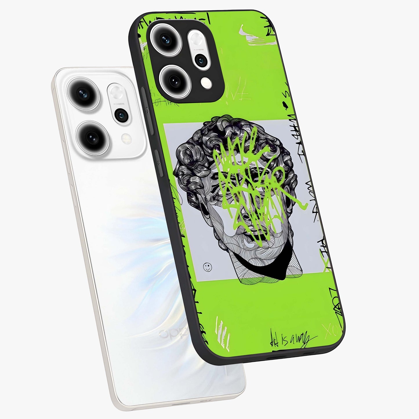 Neo Graffiti Rebellion Glass Case displayed in angled mockup highlighting urban street art design with rebellious aesthetic.