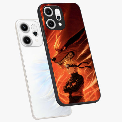 Nine Tails Legacy Glass Case displayed in angled mockup highlighting dynamic anime beast illustration with bold mystical aesthetic.