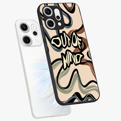 Out Of Mind Glass Case displayed in angled mockup highlighting bold statement design with modern artistic aesthetic.