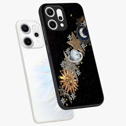 Pearls Universe Object Glass Case displayed in angled mockup highlighting celestial pearl design with dreamy aesthetic.