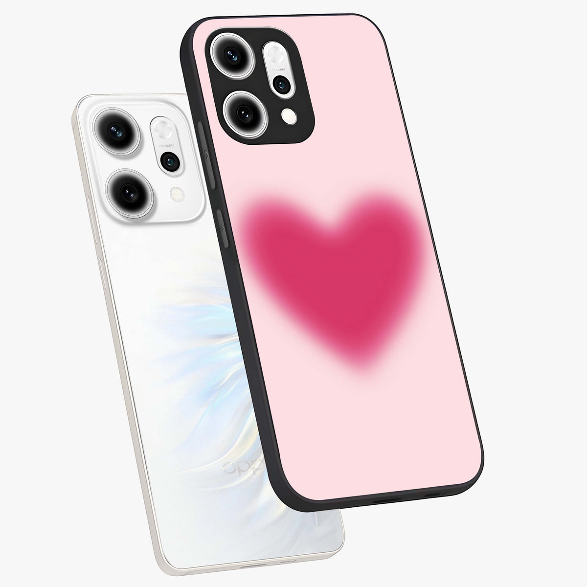 Pink Aura Heart Glass Case displayed in angled mockup highlighting vibrant pink heart design with dreamy aura aesthetic.