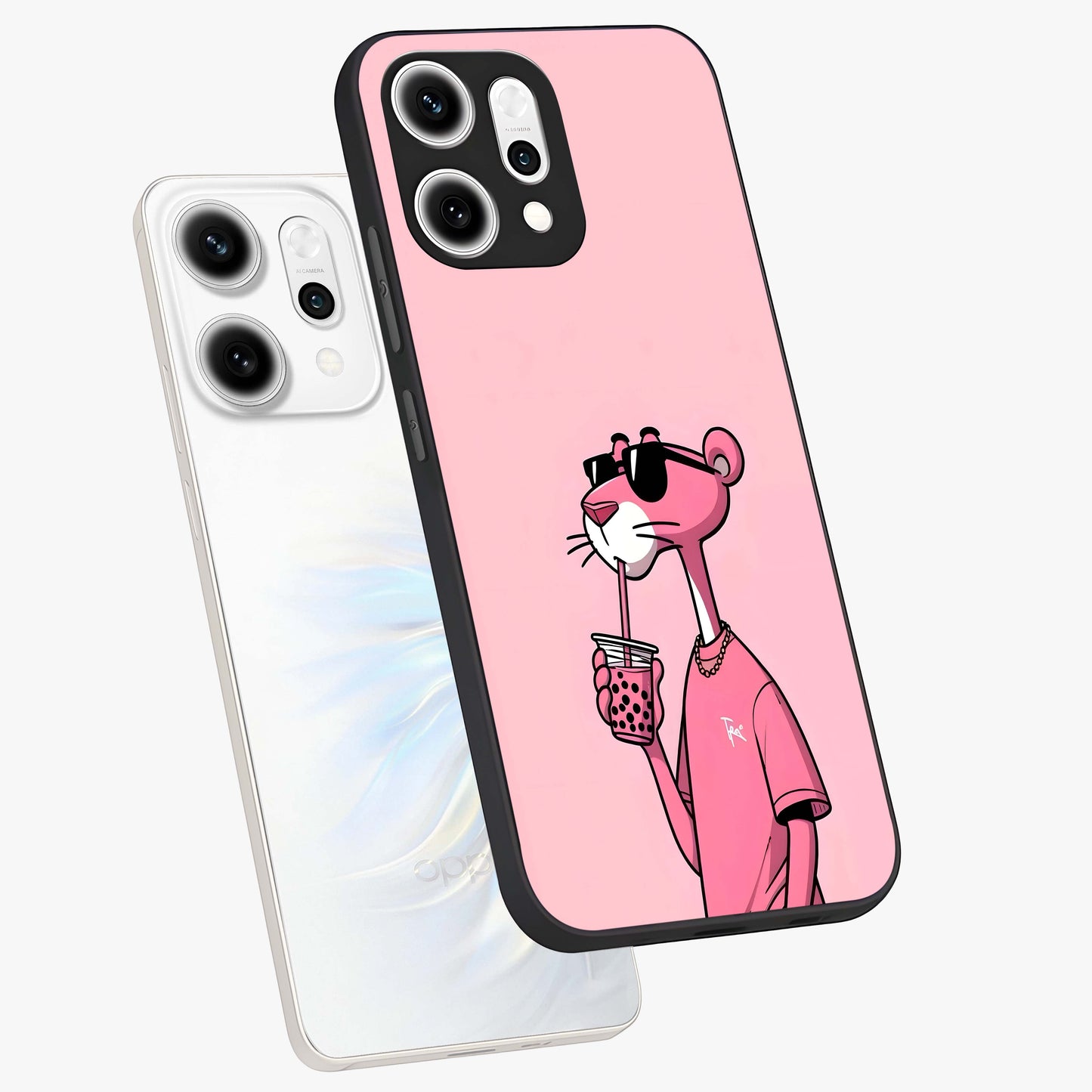 Pink Panther Glass Case displayed in angled mockup highlighting playful cartoon character design with vibrant pink aesthetic.