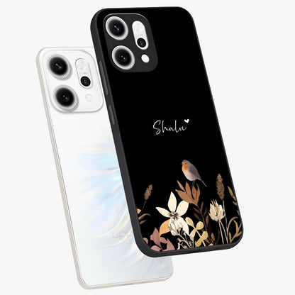 Quiet Garden Tune Custom Name Glass Case displayed in angled mockup highlighting delicate floral garden design with custom name feature.