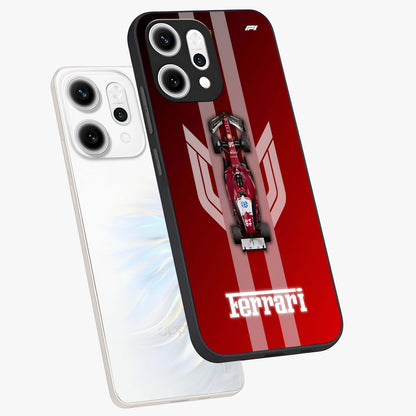 Red Ferrari F1 Vertical Glass Case displayed in angled mockup highlighting high speed racing design with bold automotive aesthetic.