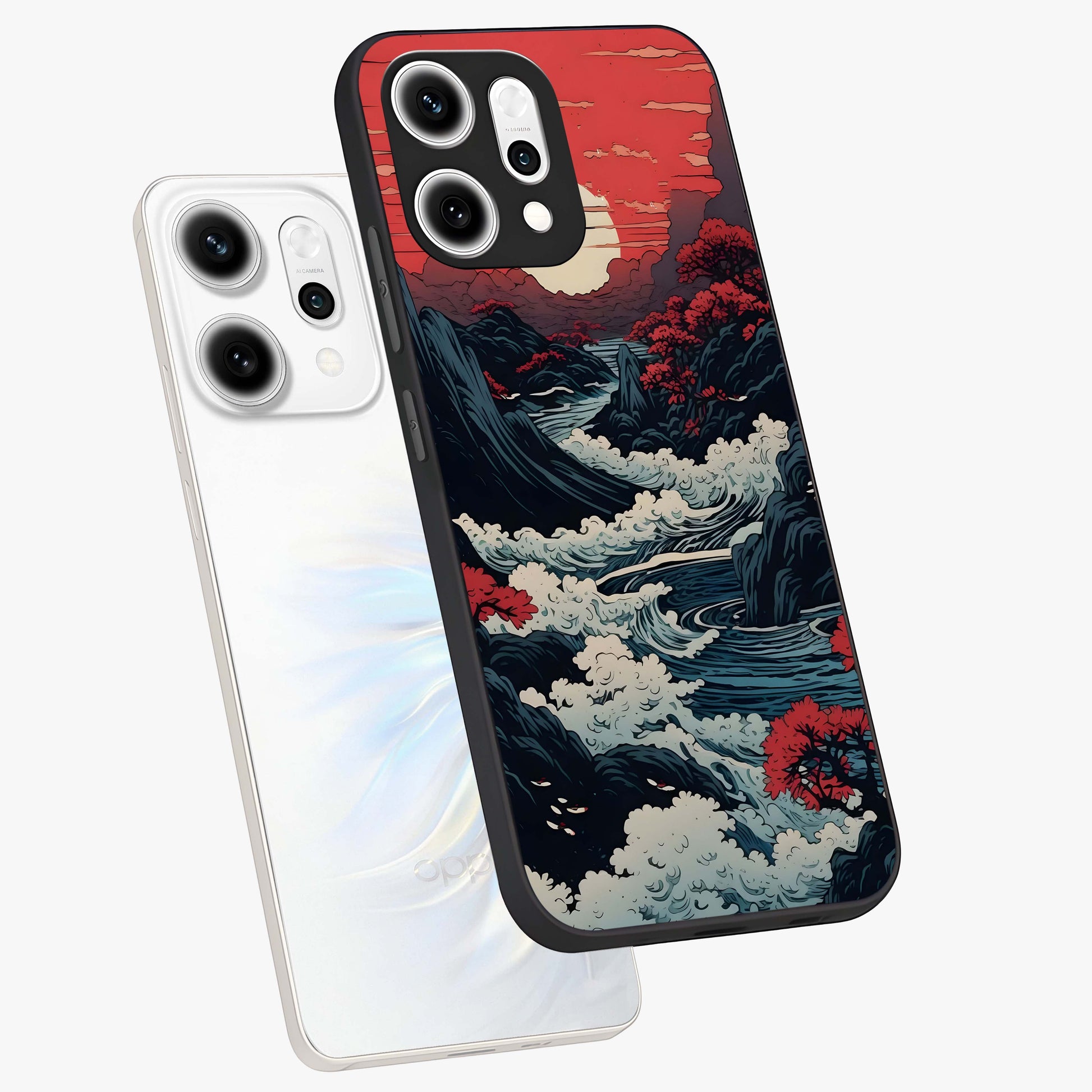 Red Sunset Scenery Glass Case displayed in angled mockup highlighting glowing sunset sky design with scenic aesthetic.