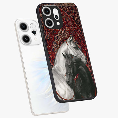 Regal Stallion Tapestry Glass Case displayed in angled mockup highlighting royal stallion design with decorative heritage aesthetic.