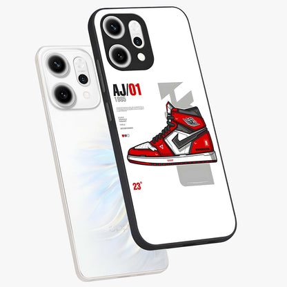 Retro Sneaker Blueprint Glass Case displayed in angled mockup highlighting detailed shoe design with sporty retro aesthetic.