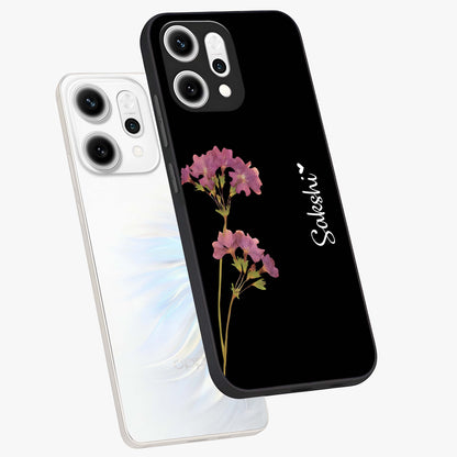 Riching Lavender Flower Custom Name Glass Case displayed in angled mockup highlighting delicate lavender flower design with custom name feature.