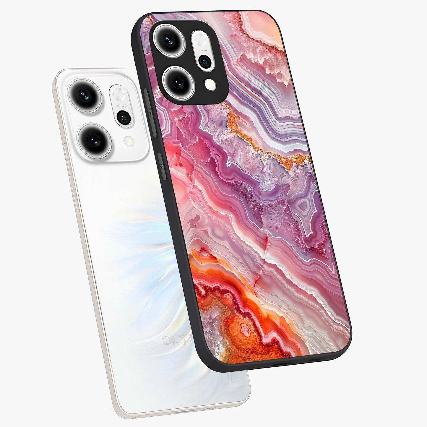 Rose Quartz Marble Glass Case displayed in angled mockup highlighting elegant marble pattern with soft aesthetic style.