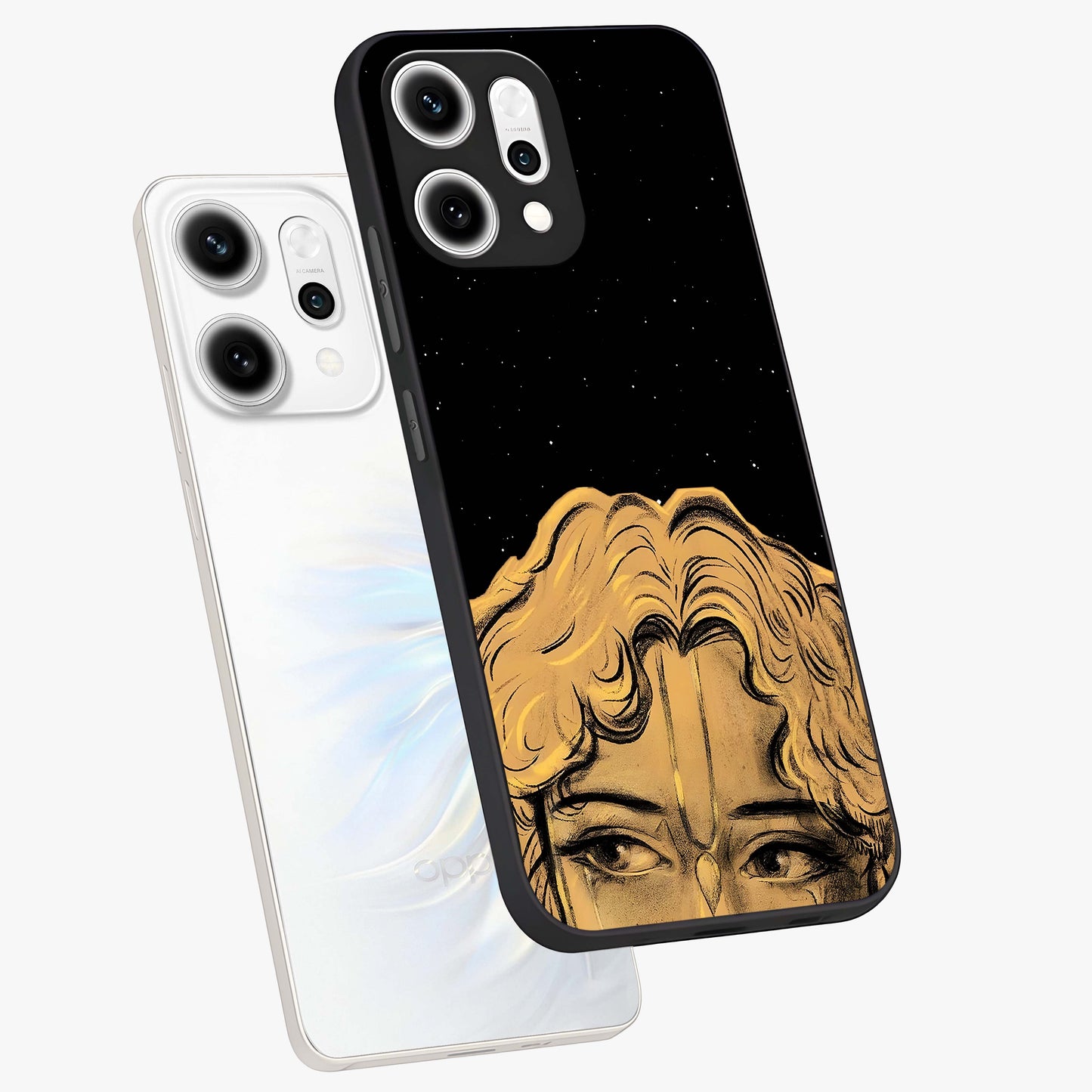 Shri Krishna Art Glass Case displayed in angled mockup highlighting spiritual Krishna illustration with divine aesthetic.
