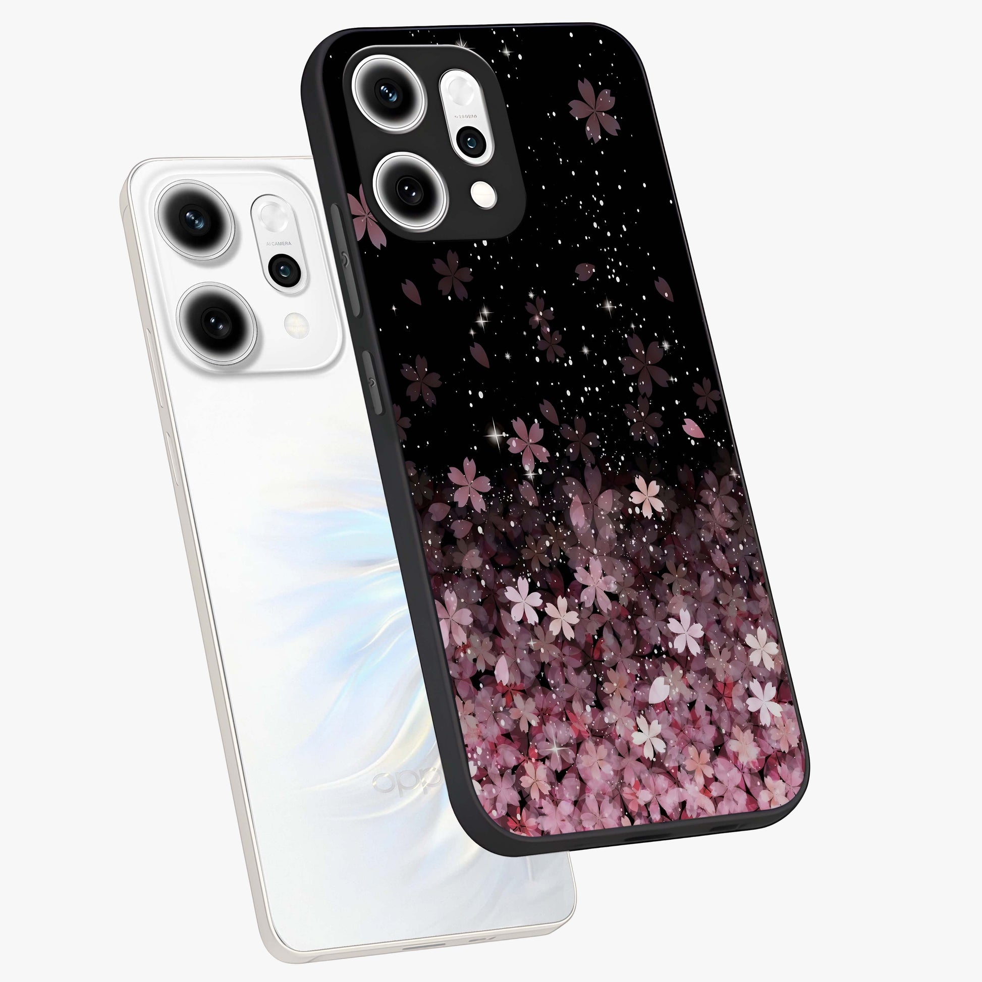 Small Starry Flowers Glass Case displayed in angled mockup highlighting tiny flower pattern with celestial aesthetic style.