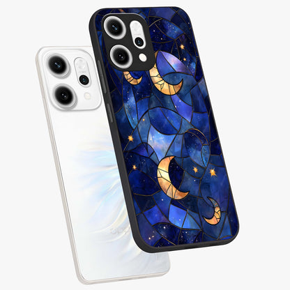 Starlit Sky Tapestry Glass Case displayed in angled mockup highlighting celestial night pattern with artistic aesthetic style.