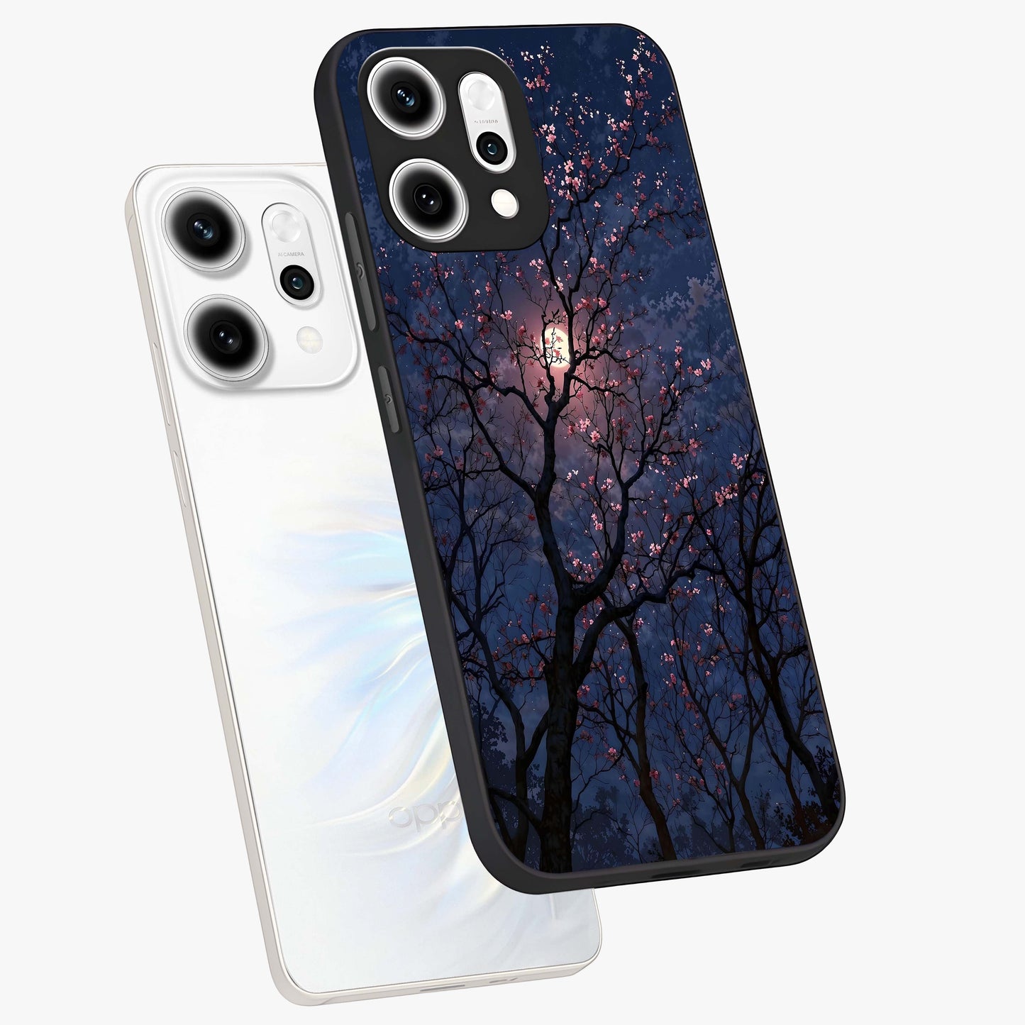Twilight Sakura Serenade Glass Case displayed in angled mockup highlighting delicate sakura flower design with dreamy aesthetic.