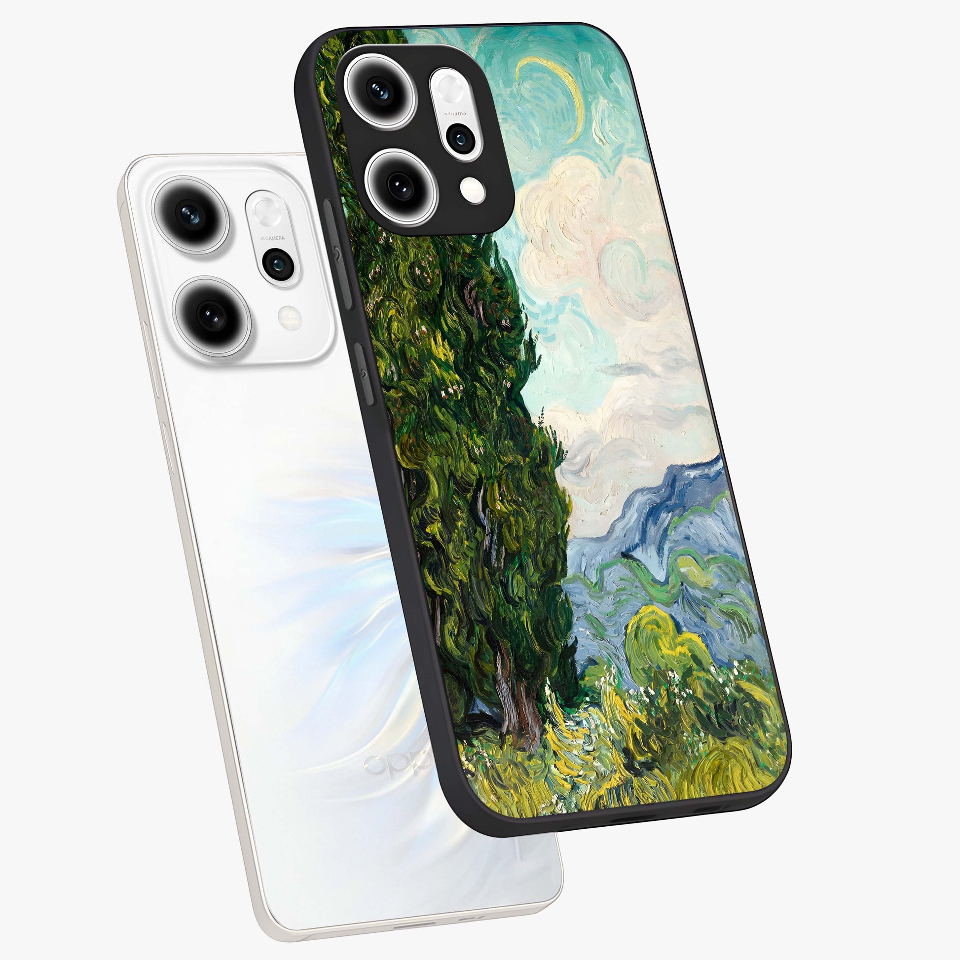 Van Gogh Vintage Art Glass Case displayed in angled mockup highlighting textured brushstroke design with classic aesthetic.