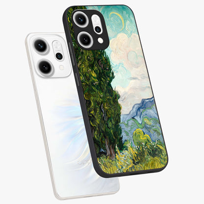 Van Gogh Vintage Art Glass Case displayed in angled mockup highlighting textured brushstroke design with classic aesthetic.
