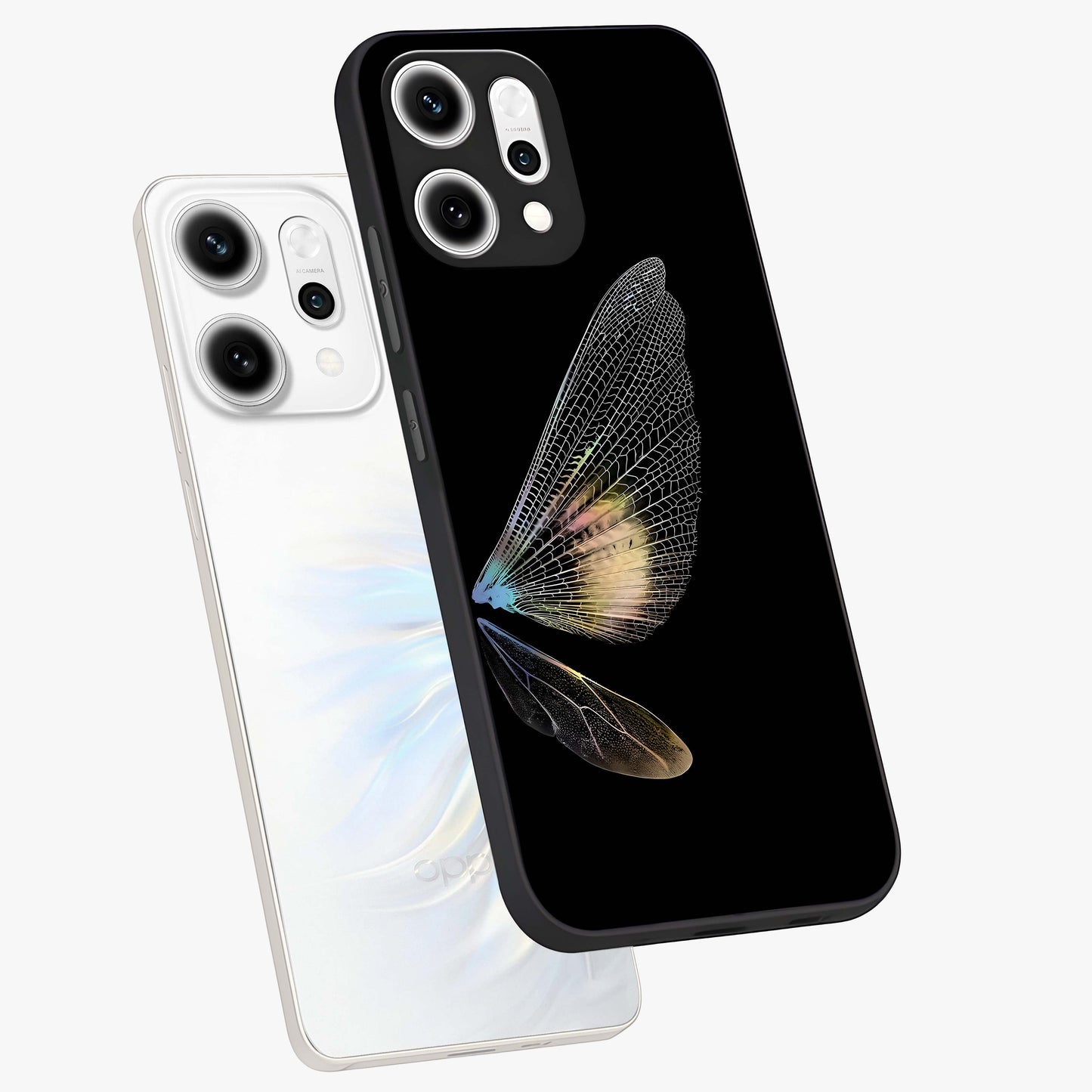 Whispers Of Wings Glass Case displayed in angled mockup highlighting soft feather design with celestial aesthetic style.