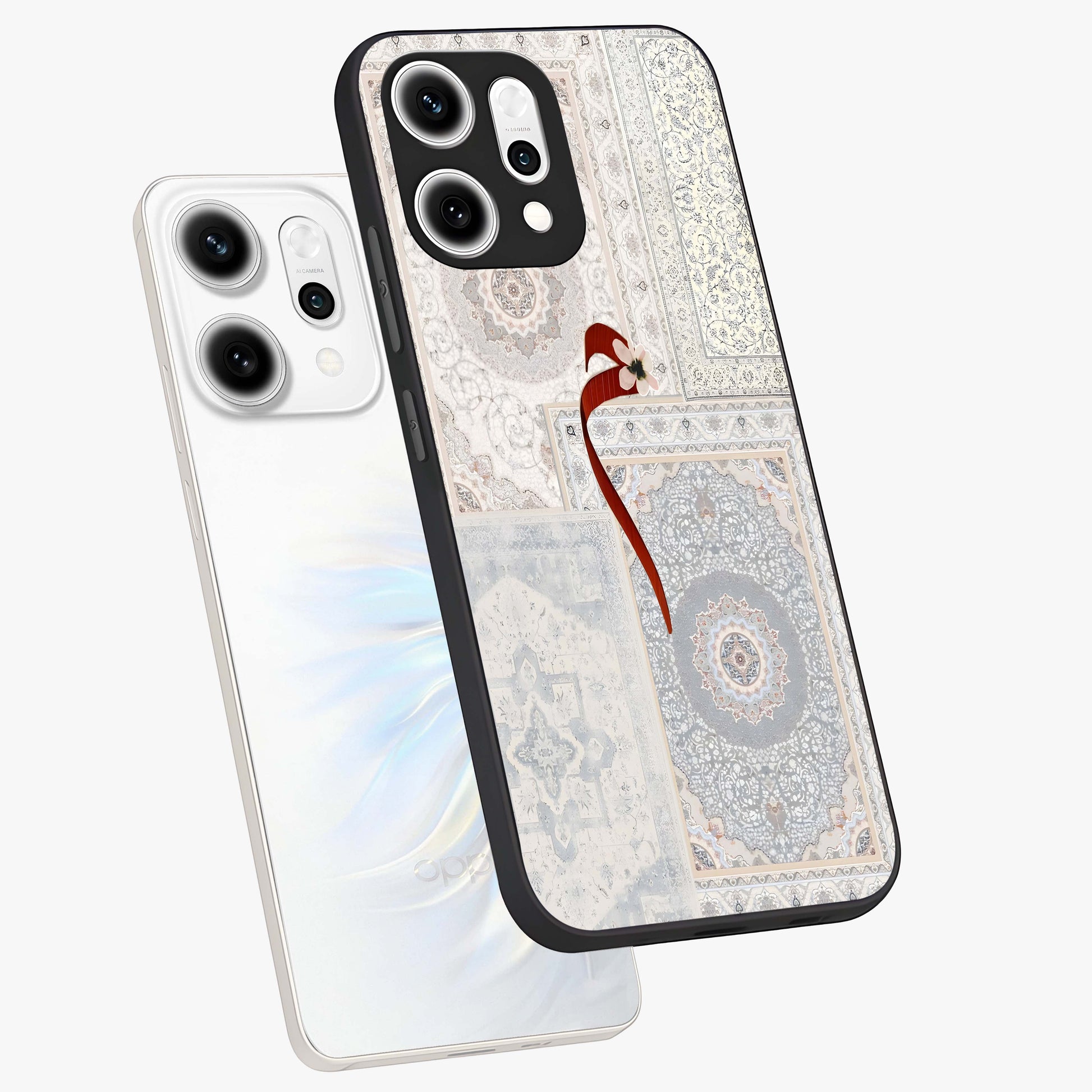 White Aesthetic Bow Glass Case displayed in angled mockup highlighting clean bow design with soft aesthetic style.