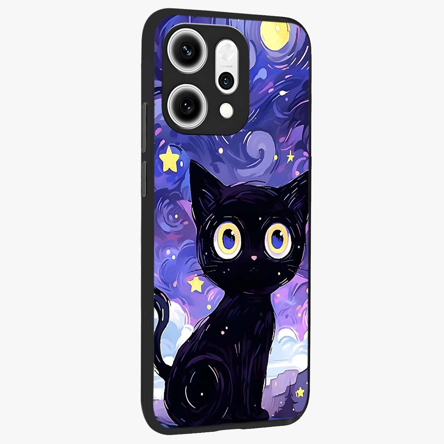 Abstract Cat Art Glass Case upright view showcasing creative feline illustration and aesthetic artistic style.